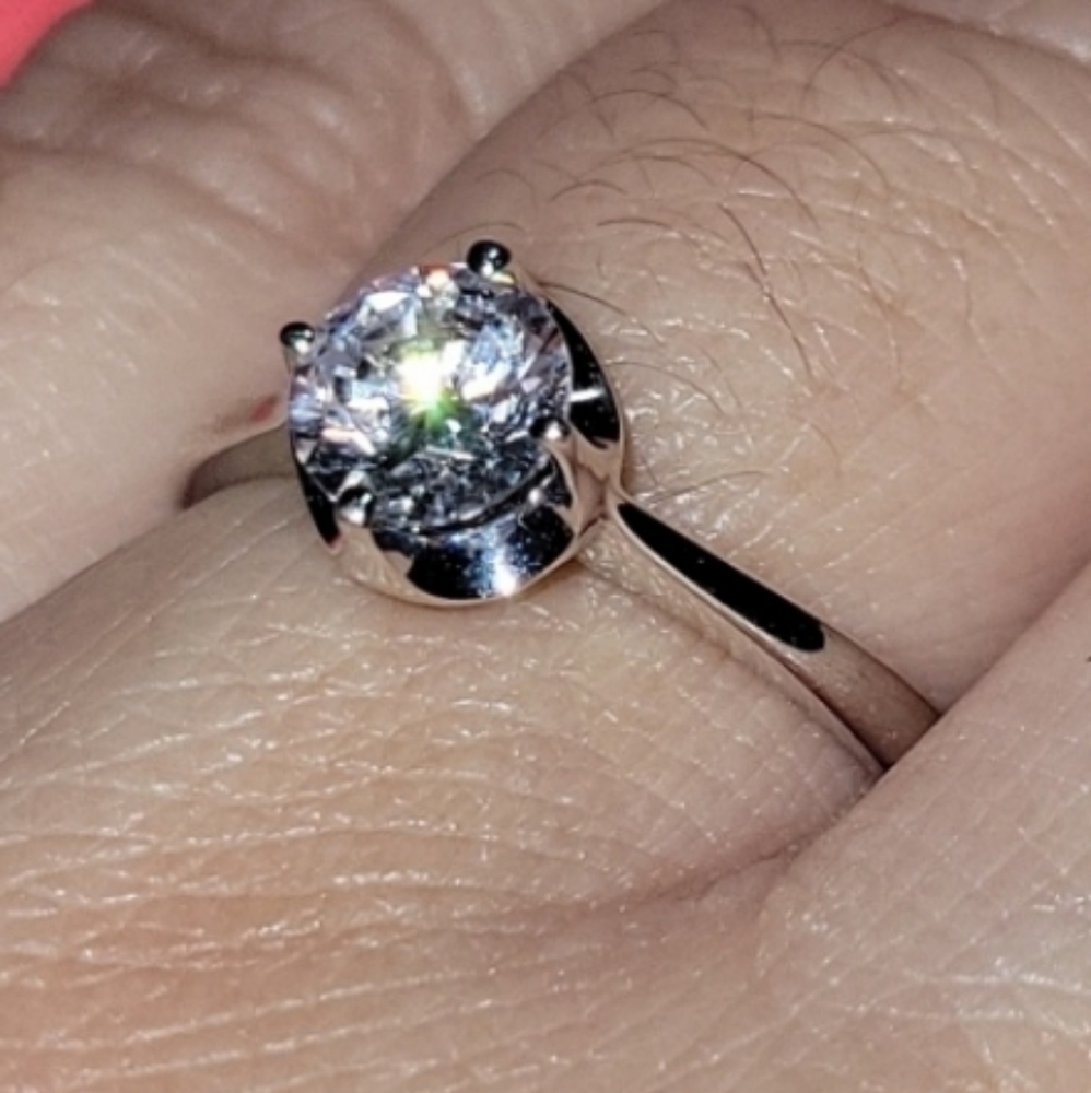 LaFonn Platinum Plated S.S. Round Cut  Solitaire Ring, sz 7